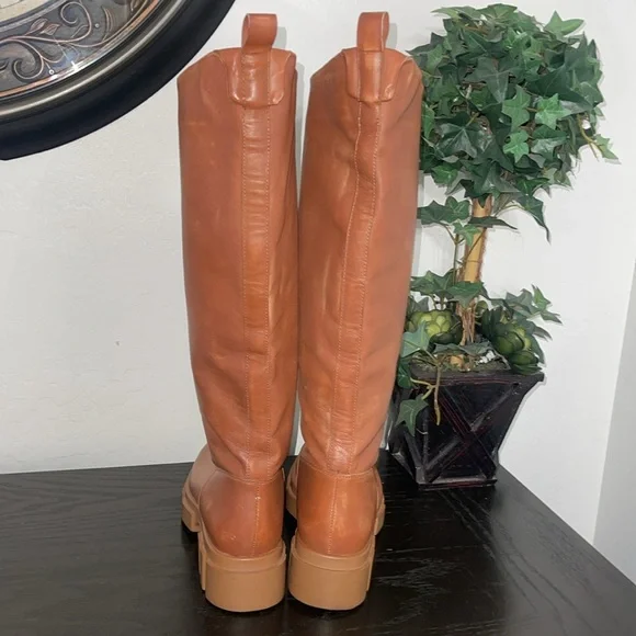 FREE PEOPLE Brooks Caramel Tall Boots size 39 Leather Lug heels combat boots. - Picture 9 of 16